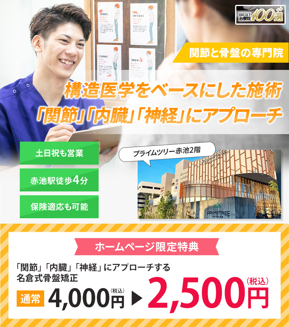 関節と骨盤の専門院 構造医学をベースにした施術で「関節・内臓・神経」を整え、根本から改善に導きます。